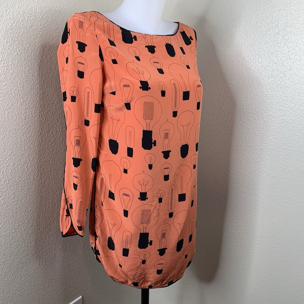 Harlyn For Anthropologie Silk Piped Shirt Dress Long Sleeve Lightbulb Sz S?
